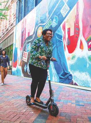 Bird scooters on Main Street Memphis