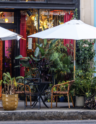 JUICED What You Needed exterior seating with lush plants