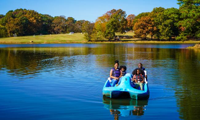 Family pedal-boating at Shelby Farms Park | The Traveling Child