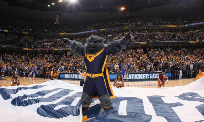 Super Grizz mascot center court of a Grizzlies game at FedExForum | Memphis Grizzlies