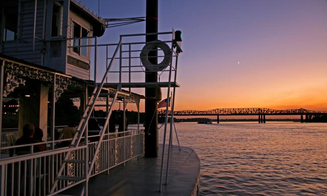 A view of Memphis' Big River Crossing from the deck of a paddle wheeler